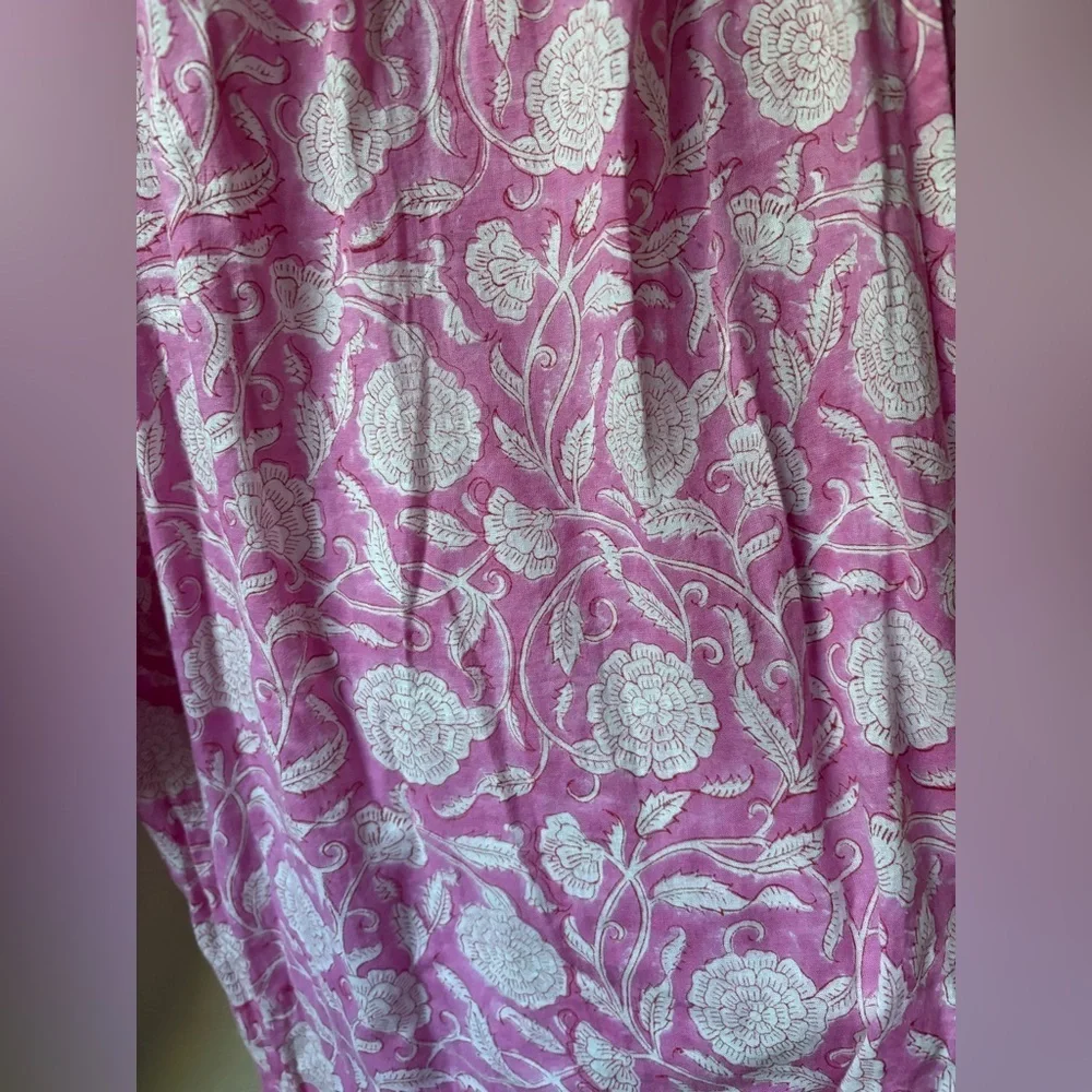Block Printed Pink Floral Cotton Women's Pants